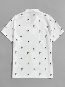 Manfinity VCAY Men Coconut Tree Print Slim Fit Short Sleeve Button Up Colorful Vacation Beach Shirt, Boyfriend Gift - White - View 2