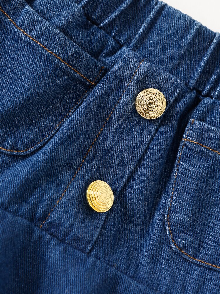 Niñas Falda en mezclilla bajo con fruncido - Azul lavado oscuro - Añade 4