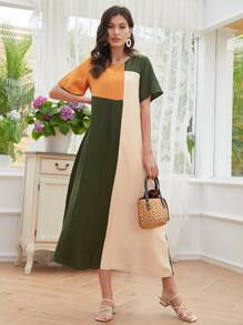 Mulvari Vestido túnico panel cortado cosido - Multicolor - Ver 3