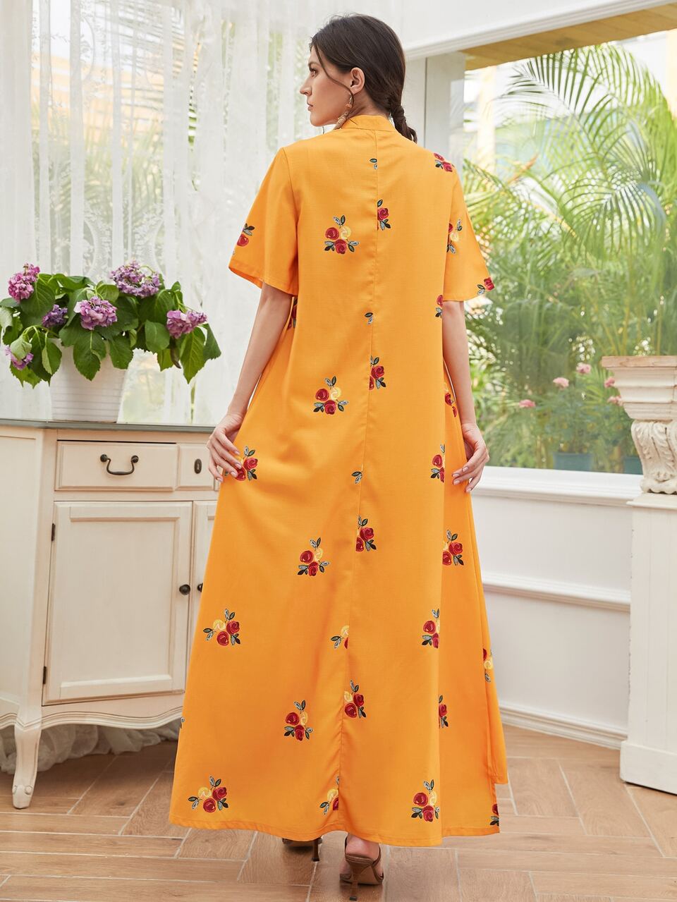 Floral Print Mock Neck Dress
