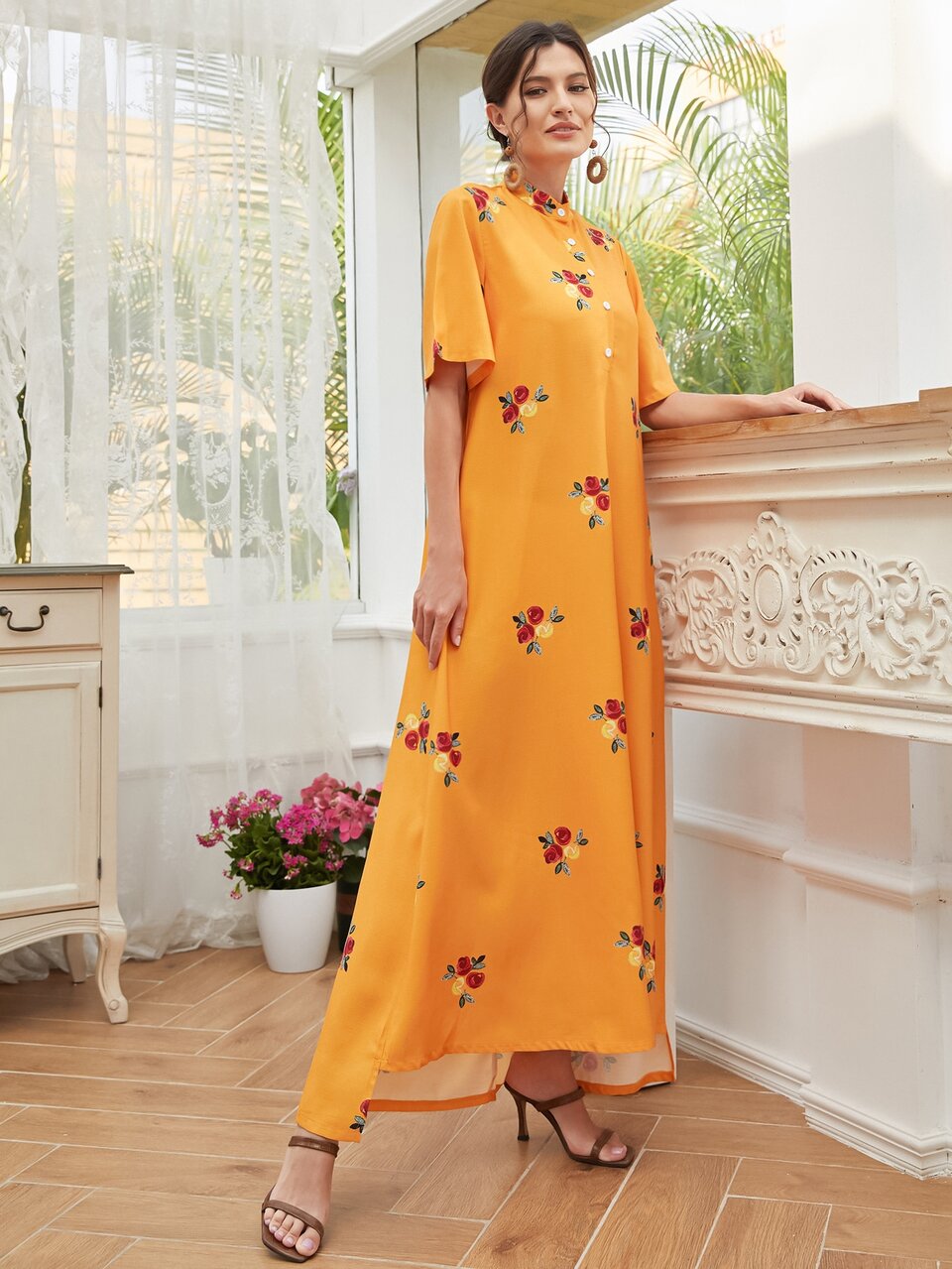 Floral Print Mock Neck Dress