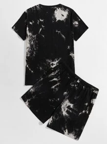 GENTILAND Men Letter & Lightning Graphic Tee & Shorts Set - Black - View 2