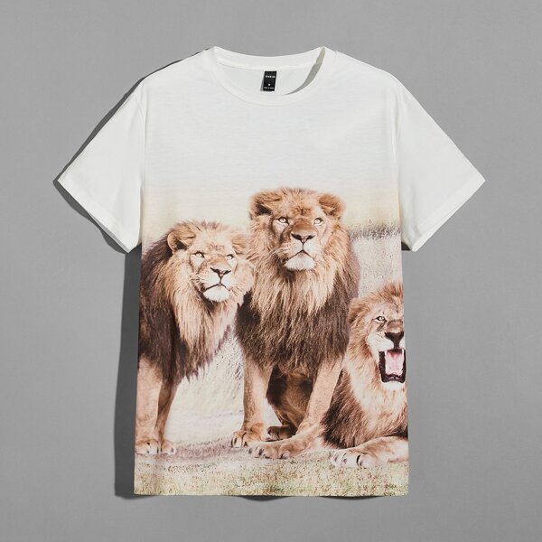 

Men Lion Print Tee, Multicolor