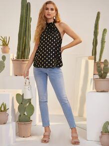 SHEIN Áo Tank & Camis Bà bầu Nút Tất cả trên in Thanh lịch - màu đen - Xem 3