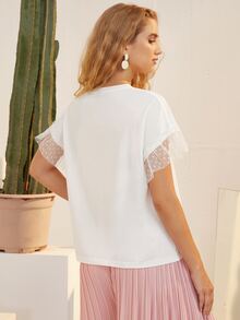 SHEIN Maternity Dobby Mesh Flounce Sleeve Tee - White - View 2