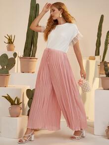 SHEIN Maternity Dobby Mesh Flounce Sleeve Tee - White - View 3