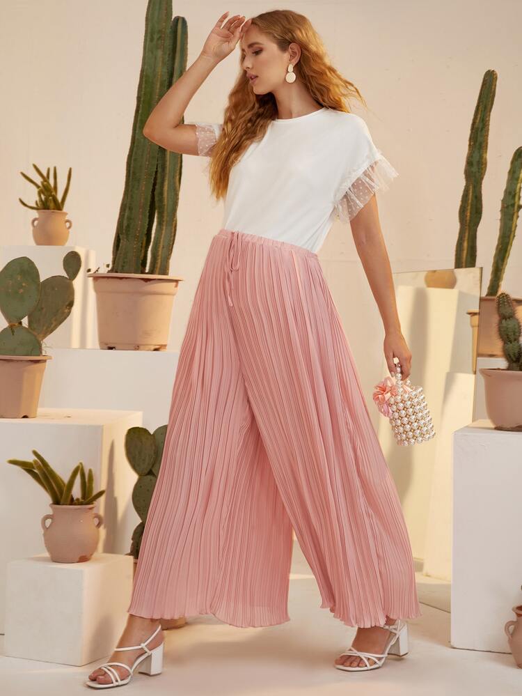 SHEIN Maternity Dobby Mesh Flounce Sleeve Tee - White - View 3