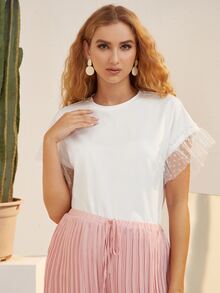 SHEIN Maternity Dobby Mesh Flounce Sleeve Tee - White - View 4