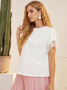 SHEIN Maternity Dobby Mesh Flounce Sleeve Tee - White - View 5