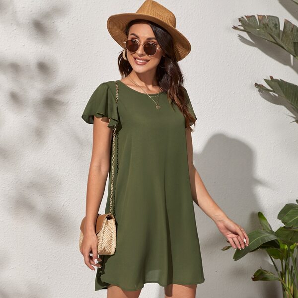 

Tie Back Butterfly Sleeve Tunic Dress, Army green