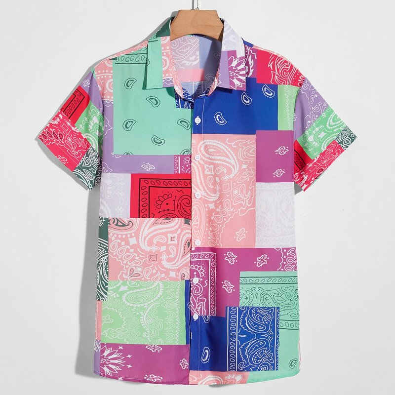 

Guys Paisley Colorblock Button Front Shirt, Multicolor