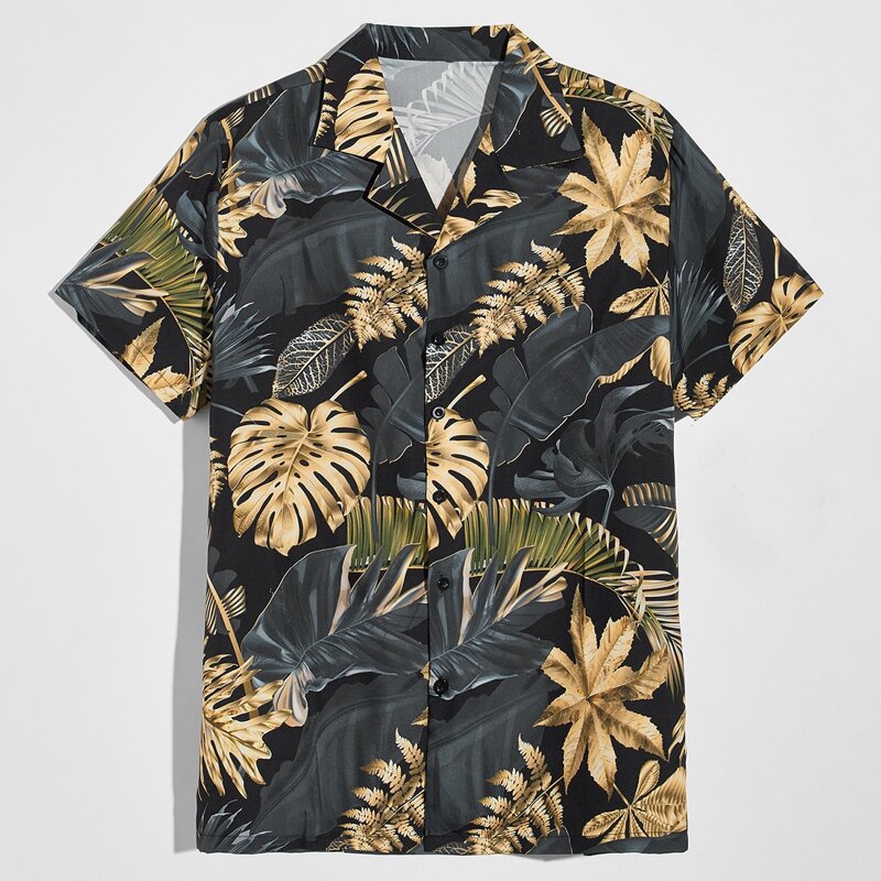 

Guys Leaf Print Button Front Shirt, Multicolor