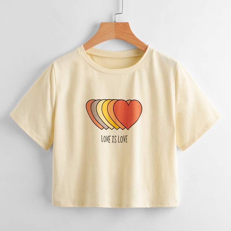 

LGBT Slogan Heart Graphic Crop Tee, Beige