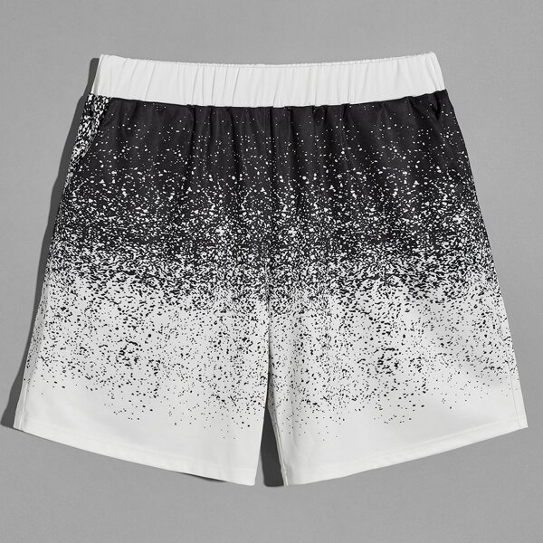 

Men Colorblock Elastic Waist Shorts, Black and white