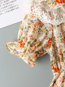 Girls Floral Contrast Lace Statement Collar Dress