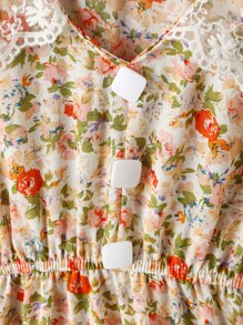 Girls Floral Contrast Lace Statement Collar Dress