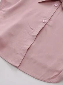 SHEIN 女孩素色前排扣弧形下擺腰帶襯衫 - 藕粉色 - 查看 3