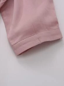 SHEIN 女孩素色前排扣弧形下擺腰帶襯衫 - 藕粉色 - 查看 4