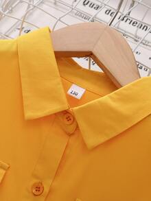 女孩素色前排扣弧形下擺腰帶襯衫 - 黃色 - 查看 4