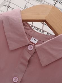 SHEIN 女孩素色前排扣弧形下擺腰帶襯衫 - 藕粉色 - 查看 5