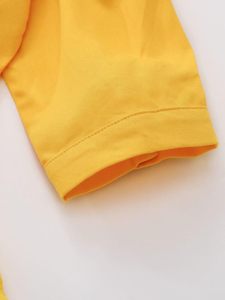 女孩素色前排扣弧形下擺腰帶襯衫 - 黃色 - 查看 5