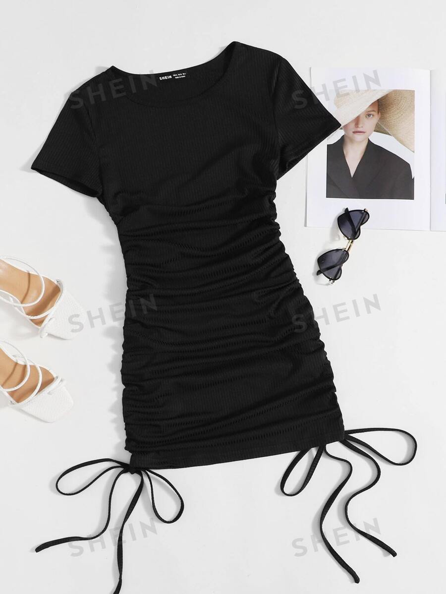 SHEIN EZwear Vestido Drapeado Liso Casual | Moda de Mujer | SHEIN México