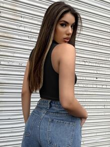 SHEIN Unity Top corto tejido de canalé con cremallera media - Negro - Ver 2