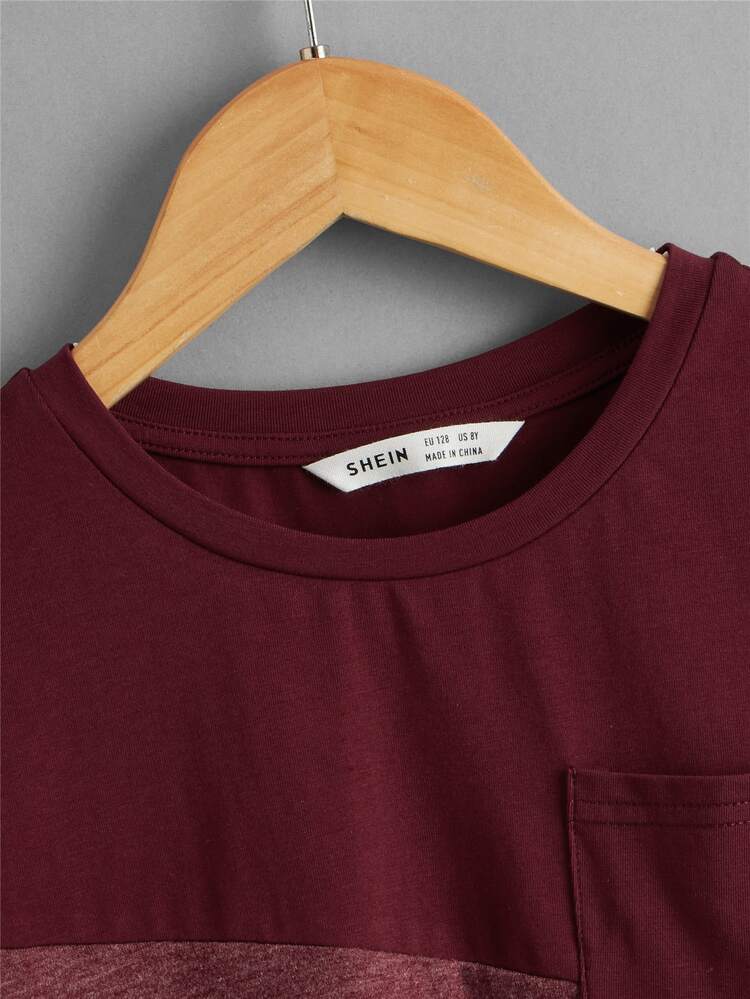 SHEIN Boys Letter Patched Colourblock Tee - Red and White - View 4