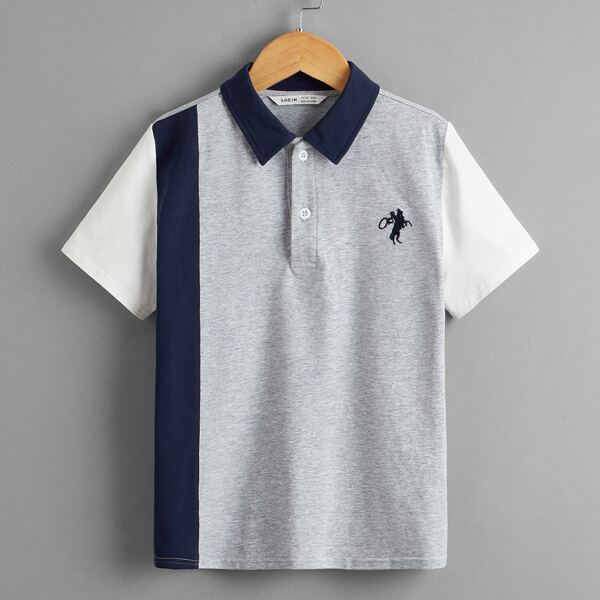 

Boys Embroidered Colorblock Polo Shirt, Multicolor