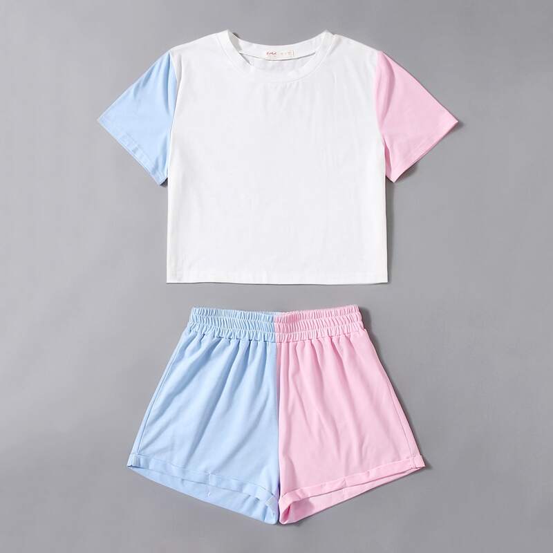 

Colorblock Tee & Cuffed Shorts, Multicolor