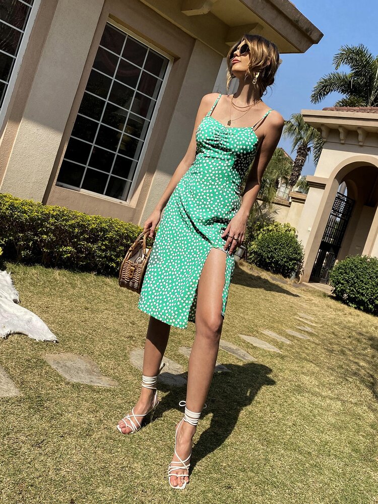 SHEIN WYWH Ditsy Floral Split Thigh Cami Dress - Mint Green - View 3