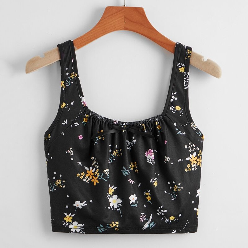 

Ditsy Floral Bow Tank Top, Black
