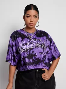 SHEIN EZwear Áo thun Plus size Lá thư Giải trí - Nhiều màu - Xem 1