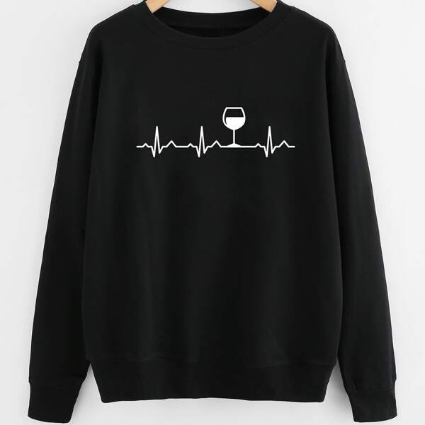

Wine Glass Print Sweatshirt, Black