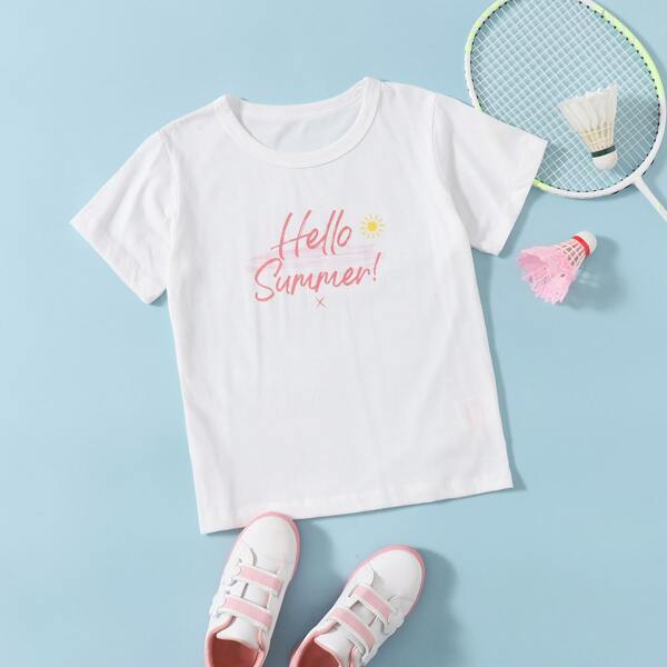 

Girls Slogan And Sun Print Tee, White