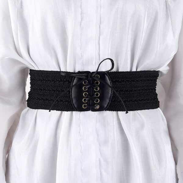 

Lace-up Front Wide Belt, Black