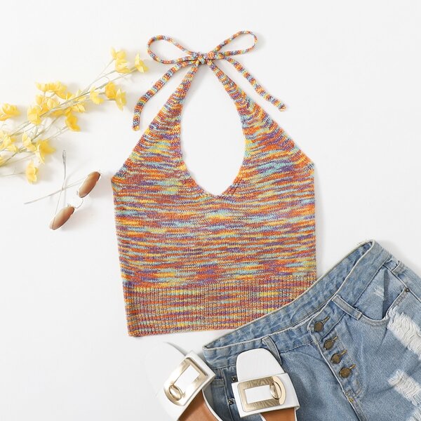 

Space Dye Tie Back Knit Top, Multicolor