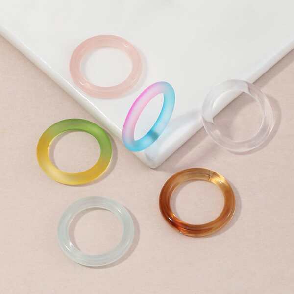 

6pcs Simple Ring, Multicolor