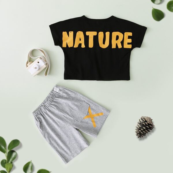 

Toddler Boys Letter Graphic Tee & Shorts Set, Black