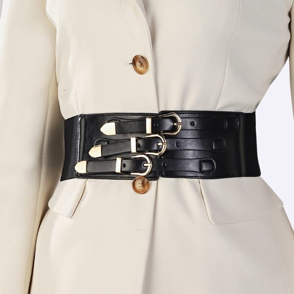 

Metal Buckle Wide Belt, Black