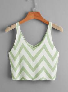 SHEIN EZwear Chevron Pattern Knit Top - Mint Green - View 1