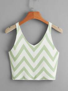 SHEIN EZwear Chevron Pattern Knit Top - Mint Green - View 2