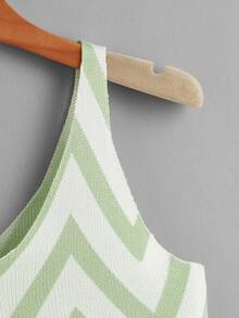 SHEIN EZwear Chevron Pattern Knit Top - Mint Green - View 3