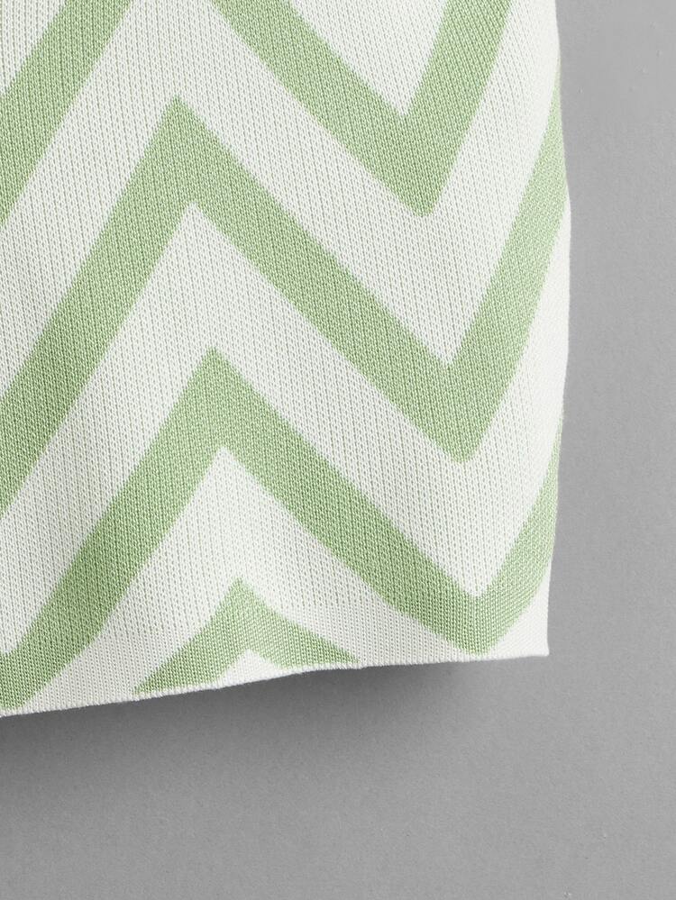 SHEIN EZwear Chevron Pattern Knit Top - Mint Green - View 4
