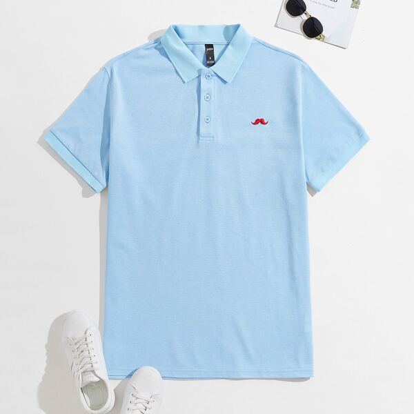 

Men Embroidery Beard Polo Shirt, Baby blue