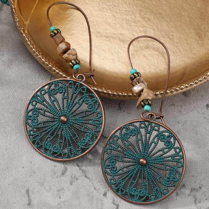 

Hollow Out Round Drop Earrings, Dark green