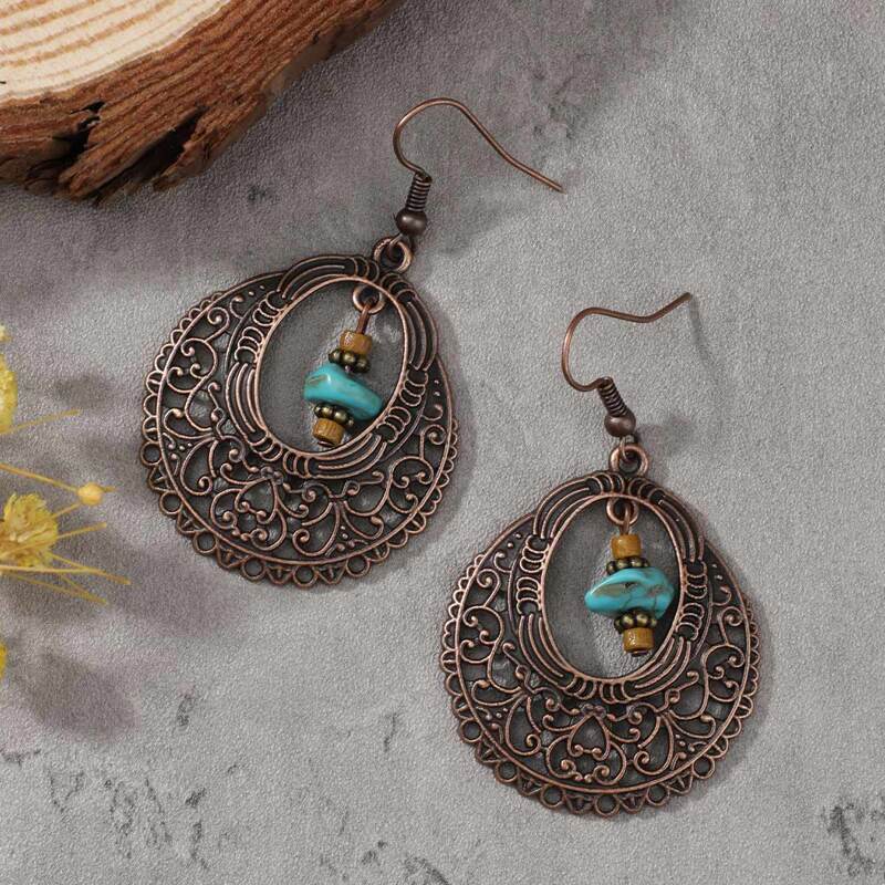 

Hollow Out Floral Drop Earrings, Bronze