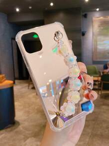Mirror Phone Case With Flower Hand Strap - Rose Gold - View 3