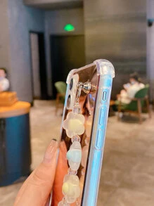 Mirror Phone Case With Flower Hand Strap - Rose Gold - View 4