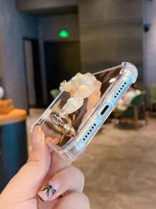 Mirror Phone Case With Flower Hand Strap - Rose Gold - View 5